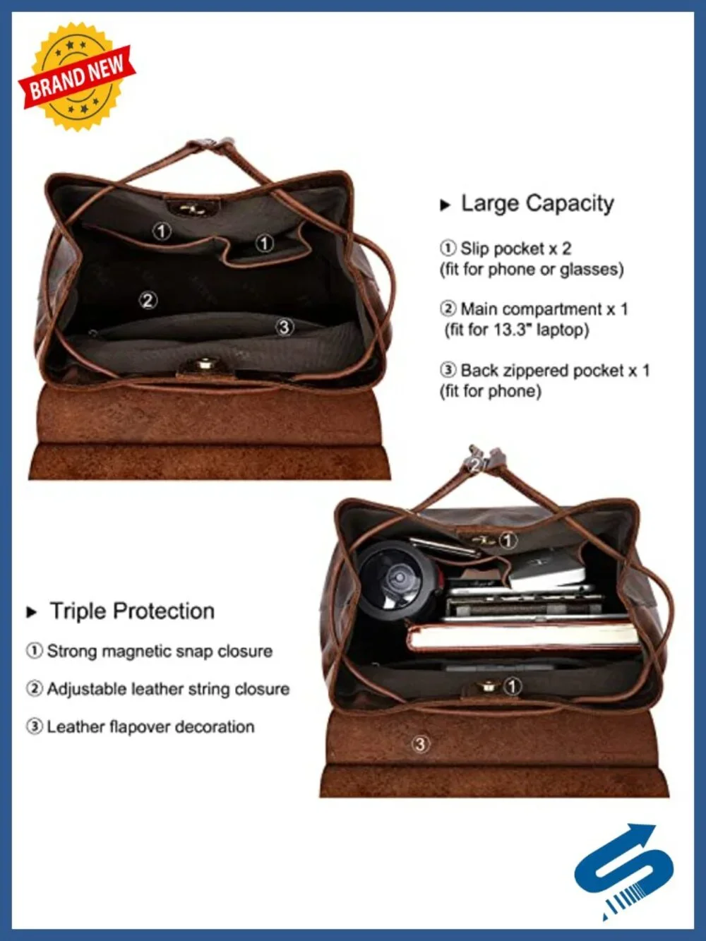 Genuine Leather Backpack Purse with Luggage Sleeve